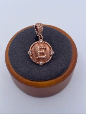 Judith Ripka Initial “E” Enhancer Pendant 14K Rose Gold Clad 925 Sterling Silver
